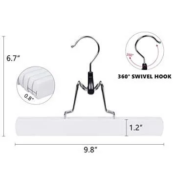 Amber Home 10 Pack White Wooden Pants Hangers, Wood Clamp Hangers with Non Slip Padded Velvet, Jeans...
