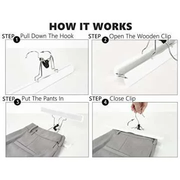 Amber Home 10 Pack White Wooden Pants Hangers, Wood Clamp Hangers with Non Slip Padded Velvet, Jeans/Slacks Hangers Hair Extension Hangers for Skirts, Trousers, Wigs (White, 10)