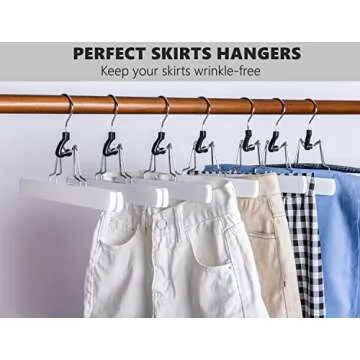 Amber Home 10 Pack White Wooden Pants Hangers, Wood Clamp Hangers with Non Slip Padded Velvet, Jeans/Slacks Hangers Hair Extension Hangers for Skirts, Trousers, Wigs (White, 10)