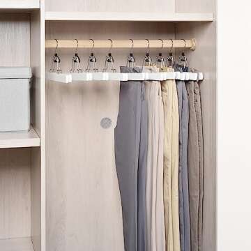 Amber Home 10 Pack White Wooden Pants Hangers, Wood Clamp Hangers with Non Slip Padded Velvet, Jeans/Slacks Hangers Hair Extension Hangers for Skirts, Trousers, Wigs (White, 10)