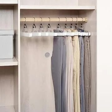 Amber Home 10 Pack White Wooden Pants Hangers, Wood Clamp Hangers with Non Slip Padded Velvet, Jeans/Slacks Hangers Hair Extension Hangers for Skirts, Trousers, Wigs (White, 10)