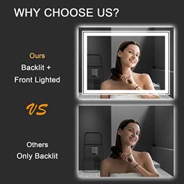 Snowdool LED Bathroom Mirror, 60"X36" with Front and Backlit, Anti-Fog, Large Bathroom Vanity Mirror...