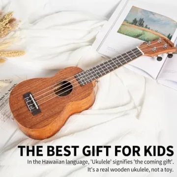 AODSK Ukulele For Beginners,Uke Starter Bundle Kit,21 inch Ukelele with Free Gig Bag Strap,Professional Acoustic Soprano Ukelele Four String Wooden Hawaiian Uke for Students Starter Kit - Natural