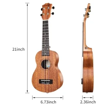 AODSK Ukulele For Beginners,Uke Starter Bundle Kit,21 inch Ukelele with Free Gig Bag Strap,Professional Acoustic Soprano Ukelele Four String Wooden Hawaiian Uke for Students Starter Kit - Natural