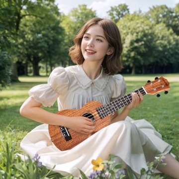 AODSK Ukulele For Beginners,Uke Starter Bundle Kit,21 inch Ukelele with Free Gig Bag Strap,Professional Acoustic Soprano Ukelele Four String Wooden Hawaiian Uke for Students Starter Kit - Natural