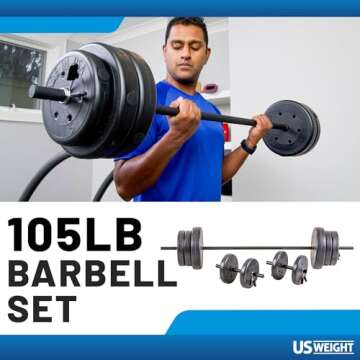 US Weight 105 Pound Barbell Weight Set for Home Gym| Adjustable Weight Set with Two Dumbbell Bars an...