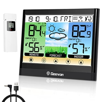 Geevon Weather Station Wireless Indoor Outdoor Thermometer Hygrometer with Dew Point, Heat Index, To...