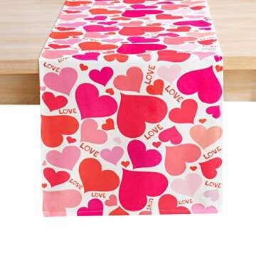 Joyfol Day Red Love Heart Valentine's Day Table Runner,Long Dresser Scarf, Mother's Day Canvas Table...
