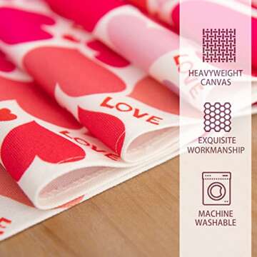 Joyfol Day Red Love Heart Valentine's Day Table Runner,Long Dresser Scarf, Mother's Day Canvas Table Runners Anniversary Wedding Kitchen Dining Room,for Home Party Decor 13" x 108"