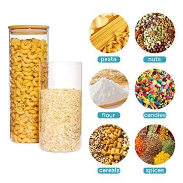 Vtopmart 70oz Glass Food Storage Jars, 3 Pack Large Kitchen Containers with Airtight Bamboo Wooden Lids for Pasta, Nuts, Flour, Canisters Set for Cereal, Pantry Organization, BPA Free