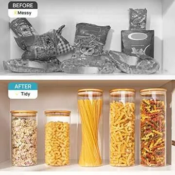 Vtopmart 70oz Glass Food Storage Jars, 3 Pack Large Kitchen Containers with Airtight Bamboo Wooden Lids for Pasta, Nuts, Flour, Canisters Set for Cereal, Pantry Organization, BPA Free