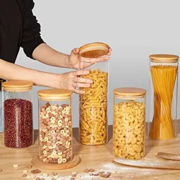 Vtopmart 70oz Glass Food Storage Jars, 3 Pack Large Kitchen Containers with Airtight Bamboo Wooden Lids for Pasta, Nuts, Flour, Canisters Set for Cereal, Pantry Organization, BPA Free