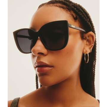 Quay - Womens Sunglasses, Square Lenses with UV Protection, Oversized Sunglasses (Ever After, Matte Black)