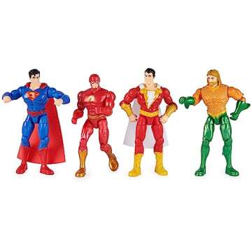 DC Comics, Action Figures 4-Pack, Superman, The Flash, Shazam!, Aquaman 4-inch Figures, Accessories, Superhero Kids Toys for Boys and Girls, Ages 3+