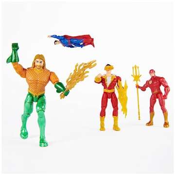 DC Comics, Action Figures 4-Pack, Superman, The Flash, Shazam!, Aquaman 4-inch Figures, Accessories, Superhero Kids Toys for Boys and Girls, Ages 3+