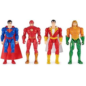 DC Comics, Action Figures 4-Pack, Superman, The Flash, Shazam!, Aquaman 4-inch Figures, Accessories, Superhero Kids Toys for Boys and Girls, Ages 3+