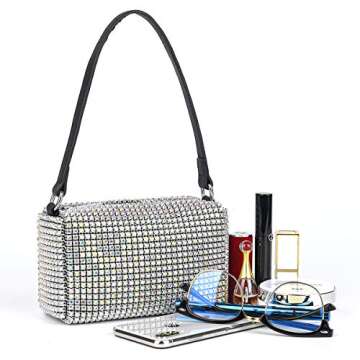 Bling Bling Crystals Evening Clutch Bag for Women Girls Sparkling Crossbody Bag Wedding Prom Party Club Purses Handbags White&colorful Diamonds