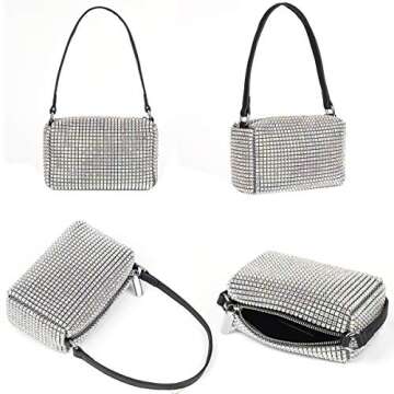 Bling Bling Crystals Evening Clutch Bag for Women Girls Sparkling Crossbody Bag Wedding Prom Party Club Purses Handbags White&colorful Diamonds