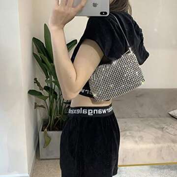 Bling Bling Crystals Evening Clutch Bag for Women Girls Sparkling Crossbody Bag Wedding Prom Party Club Purses Handbags White&colorful Diamonds