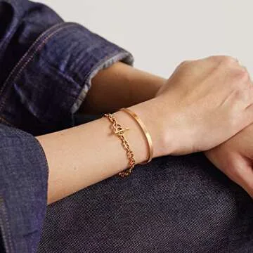 Aobei Pearl 18K Gold Brushed Thin Cuff Bangle for Women