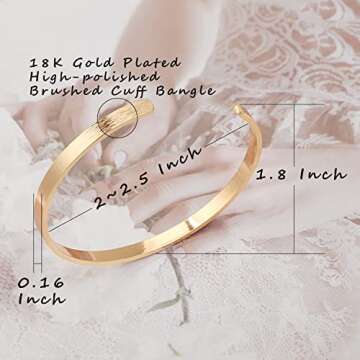 Aobei Pearl 18K Gold Brushed Thin Cuff Bangle for Women