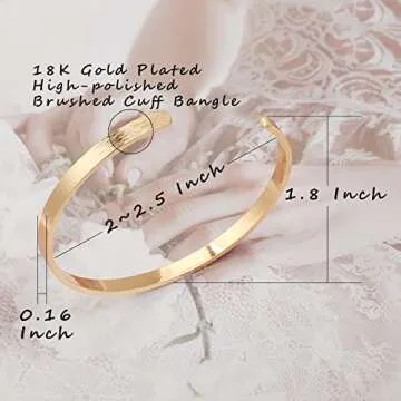 Aobei Pearl 18K Gold Brushed Thin Cuff Bangle for Women