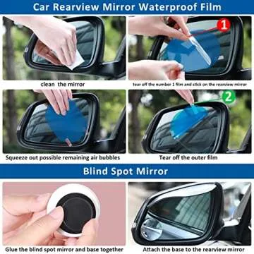 Tallew 20 Pcs Car Rearview Mirror Film Set, 12 Waterproof Mirror Film, 2 Side Rain Guard, 2 Blind Spot Mirrors 4 Scraper and Cleaning Cloth for Most Car Truck Suv