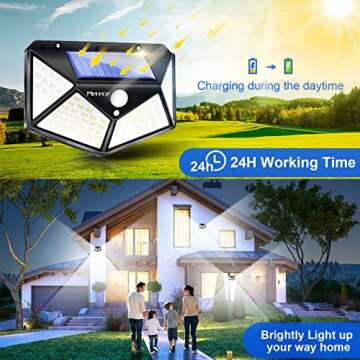VINHMOR Solar Lights Outdoor 6 Pack, 100LED/3 Modes 270° Lighting Angle Motion Sensor Security Ligh...