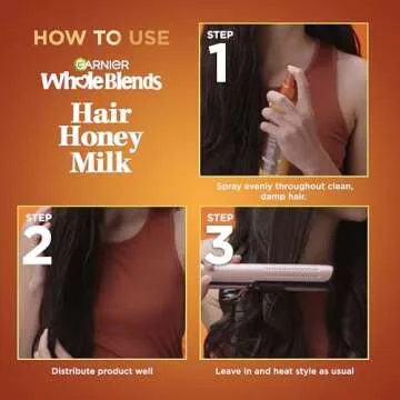 Garnier Whole Blends Hair Honey Milk 450F Heat Protectant Spray, For All Hair Types With Up To 100 Hrs of Frizz Control, 8.5 Fl Oz, 2 Count
