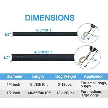 MayPaw 4 FT/6 FT/8 FT/10 FT Dog Leash, Classic Solid Colors, Strong Nylon Rope Dog Leash Reinforced with Leather Tailor Connection Heavy Duty Silver Clasp (6ft*1/2", Black)