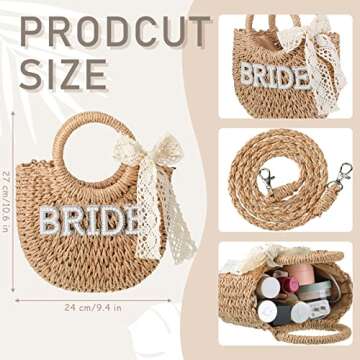 Pinkunn Bride Gift Bride Straw Purse Mrs Handwoven Bag Rhinestone Letter Bag Bachelorette Honeymoon ...