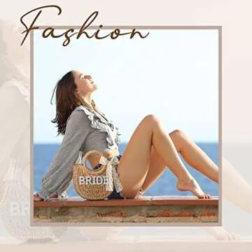 Pinkunn Bride Gift Bride Straw Purse Mrs Handwoven Bag Rhinestone Letter Bag Bachelorette Honeymoon Wedding Bridal Shower(BRIDE)