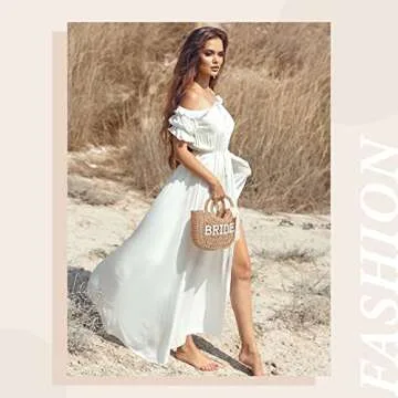 Pinkunn Bride Gift Bride Straw Purse Mrs Handwoven Bag Rhinestone Letter Bag Bachelorette Honeymoon Wedding Bridal Shower(BRIDE)