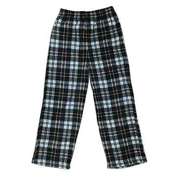 Mad Dog 2 Pack Boys Pajama Pants - Soft Fleece PJ Bottoms for Kids - Buffalo Plaid Lounge Pants, Warm & Comfy Microfleece Set - Size: 10-12, Black plaid/Sports