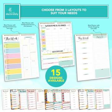 Decorably 52 Sheets Pastel Undated Weekly Meal Planner and Grocery List, 8.5x11in Spring-Bound Meal ...