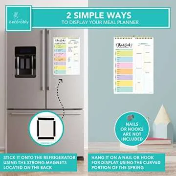 Decorably 52 Sheets Pastel Undated Weekly Meal Planner and Grocery List, 8.5x11in Spring-Bound Meal Planning Notepad, Weekly Menu Planner Pad