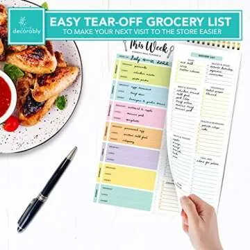 Decorably 52 Sheets Pastel Undated Weekly Meal Planner and Grocery List, 8.5x11in Spring-Bound Meal Planning Notepad, Weekly Menu Planner Pad