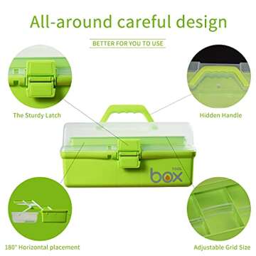 TERGOO 12in Three-Layer Multipurpose Storage Box Folding Tool Box/Art & Crafts Case/Sewing Supplies Organizer/Medicine Box/Family First Aid Box with 2 Trays (Green)