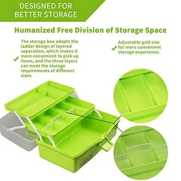 TERGOO 12in Three-Layer Multipurpose Storage Box Folding Tool Box/Art & Crafts Case/Sewing Supplies Organizer/Medicine Box/Family First Aid Box with 2 Trays (Green)