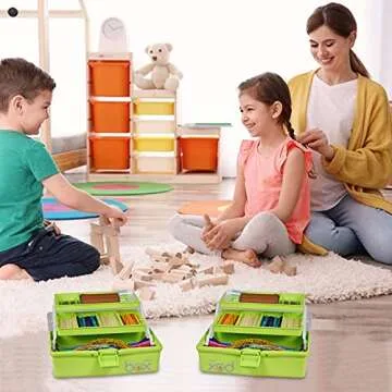 TERGOO 12in Three-Layer Multipurpose Storage Box Folding Tool Box/Art & Crafts Case/Sewing Supplies Organizer/Medicine Box/Family First Aid Box with 2 Trays (Green)