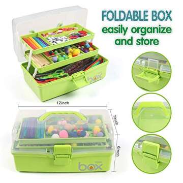 TERGOO 12in Three-Layer Multipurpose Storage Box Folding Tool Box/Art & Crafts Case/Sewing Supplies Organizer/Medicine Box/Family First Aid Box with 2 Trays (Green)