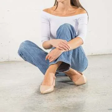 Room of Fashion Women's Pointed Toe Slingback Low Block Heel Mule Pumps (Nude, Size 7.5)