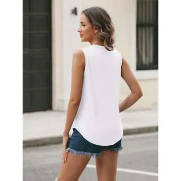 AUTOMET Womens Loose Fit Casual Flowy Tank Tops Square Neck Trendy Sleeveless Summer Tops Clothes Outfits 2025 White S