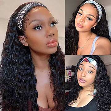 Water Wave Headband Wig Human Hair for Black Women 26inch Brazilian Virgin Hair None Lace Front Wigs...