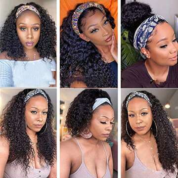 Water Wave Headband Wig Human Hair for Black Women 26inch Brazilian Virgin Hair None Lace Front Wigs 150% Density Glueless Wet and Wavy Headband Human Hair Wigs Machine Made Wig with Elastic Headband