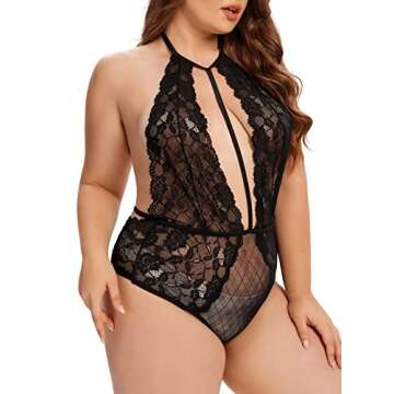 Plus Size Sexy Teddy Lingerie for Women - Floral Lace Bodysuit