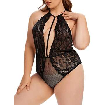 Plus Size Sexy Teddy Lingerie for Women - Floral Lace Bodysuit