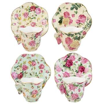 Gracie China Rose Chintz Espresso Cup Set with Saucer