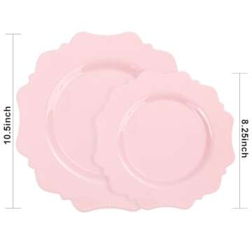 COLOSUS Disposable Pink Party Plastic Plates Set, 60 Pack (30 Guest) Dinner & Salad/Dessert Plate fo...