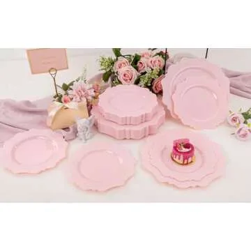 60 Pack Disposable Pink Plastic Plates for Parties